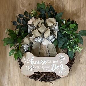 Dog Lover's Wreath with Plaid Bow